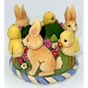 Jim Shore Spring Easter Rabbit Chick Votive Candle Holder #4021716 2010 Retired